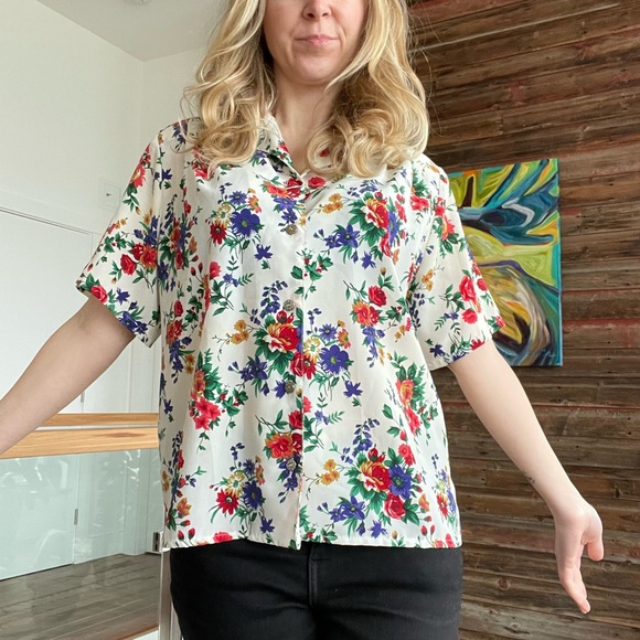 Vintage Autumn floral pattern short sleeve blouse - Picture 4 of 12